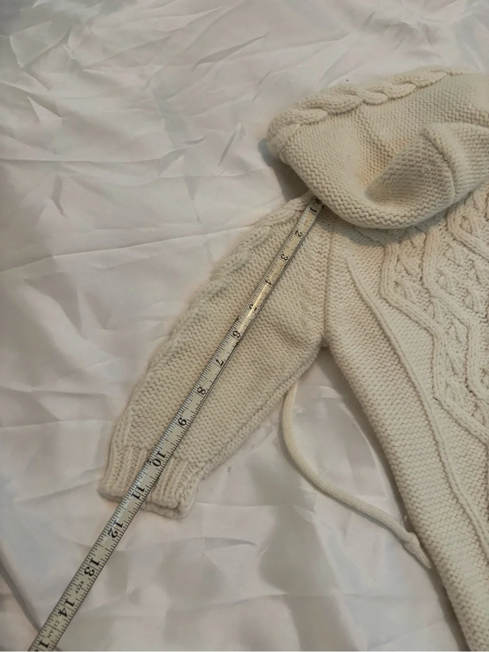 Vintage Cream Cable Knit Hooded Baby Bunting zip up one piece coat